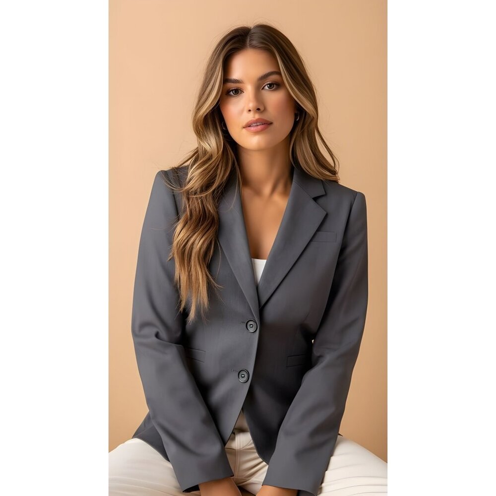 Calvin Klein Womens 8 Gray Stretch Suit Blazer Jacket Winter Chic Classic Office